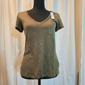 J.Crew Linen V-neck pocket T-shirt Frosty Olive XXS NWT